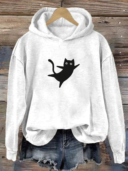 Women's Cute Black Cat Print Sweatshirt Hoodie