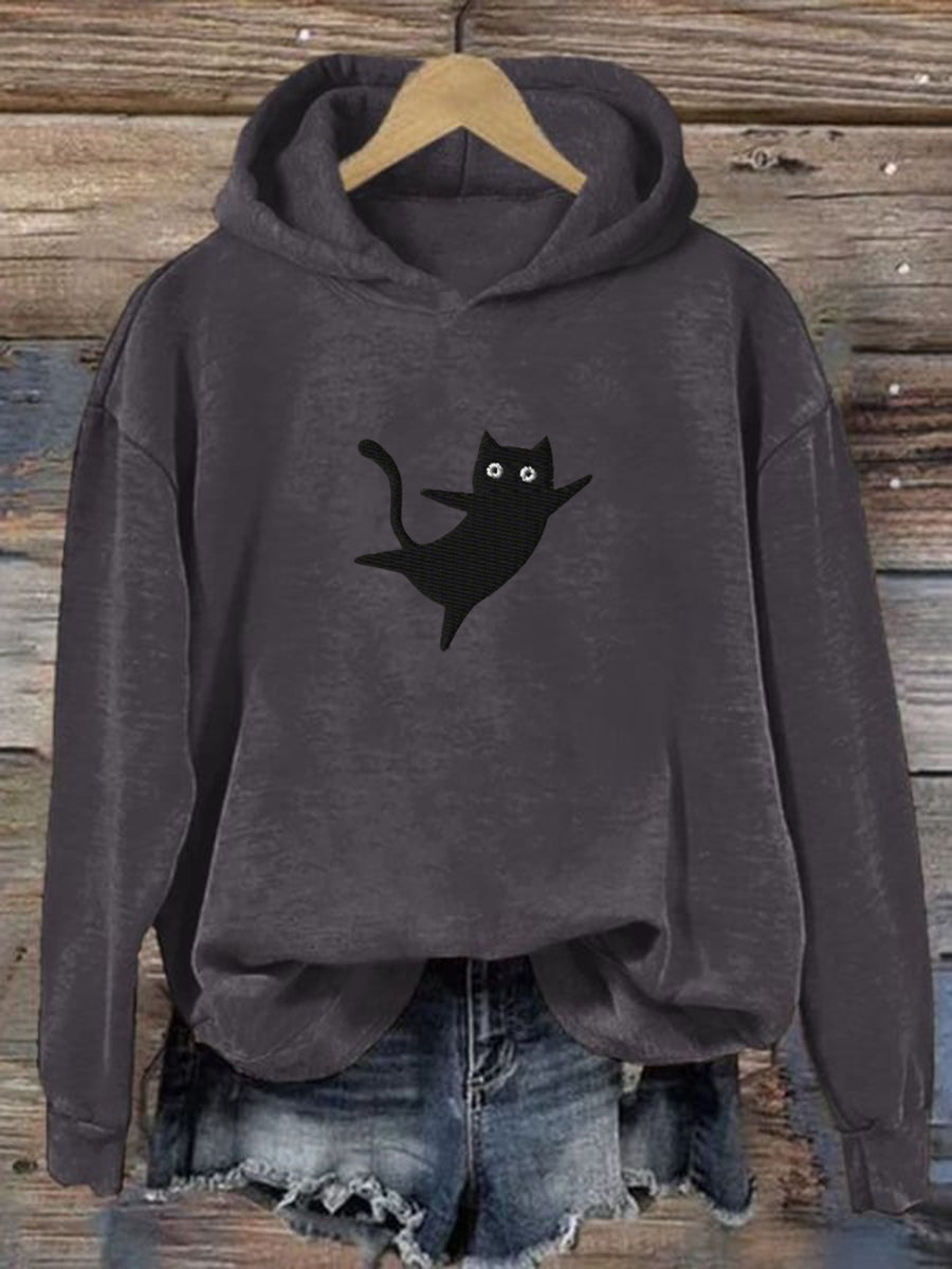 Women's Cute Black Cat Print Sweatshirt Hoodie