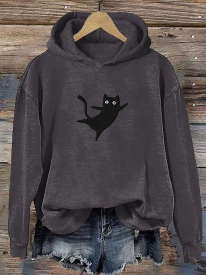 Women's Cute Black Cat Print Sweatshirt Hoodie