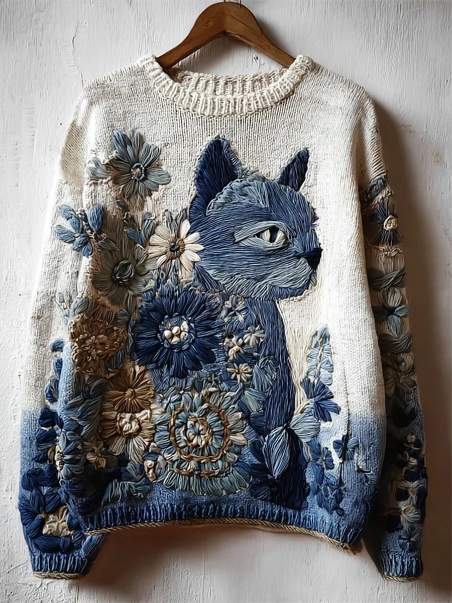 Women's Flower Cat Sweater