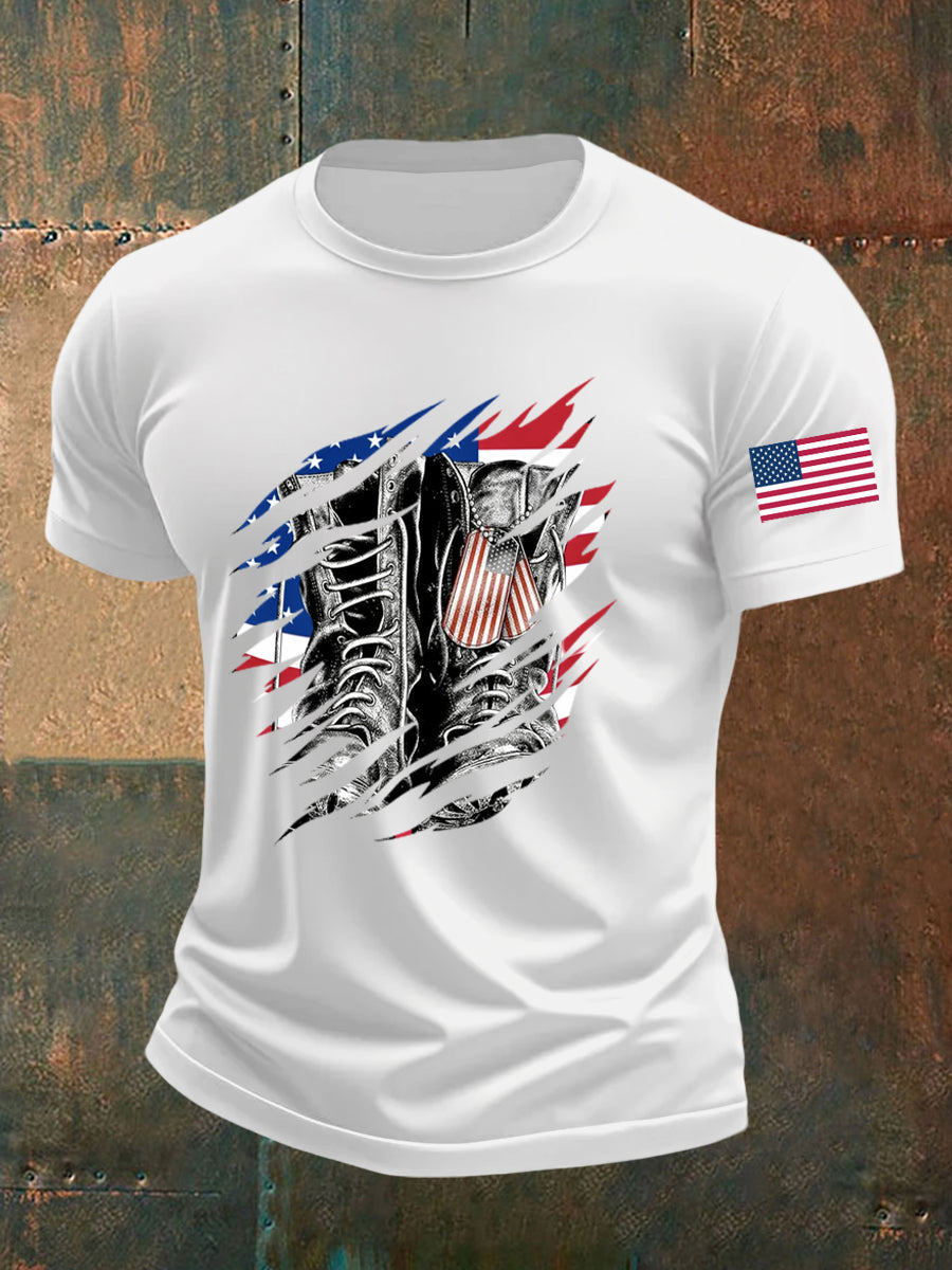 Men's American Flag Veterans Day Printed T-shirt