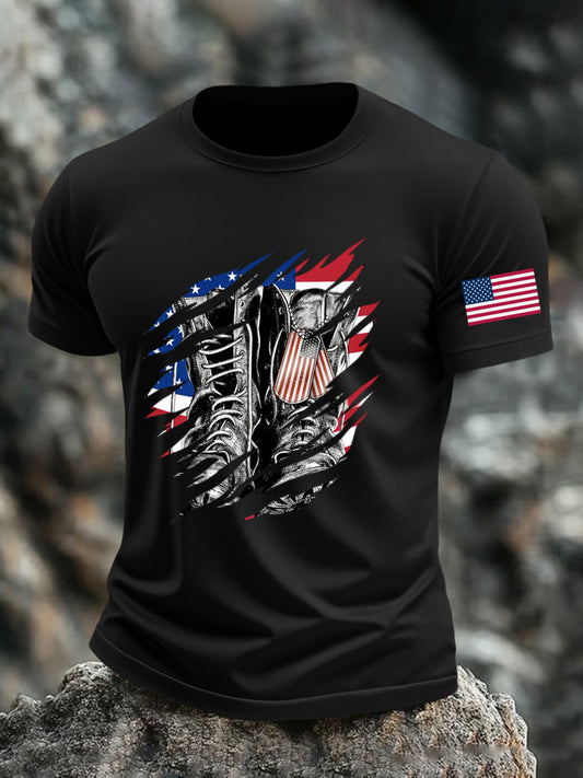 Men's American Flag Veterans Day Printed T-shirt