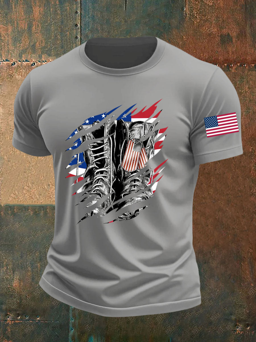 Men's American Flag Veterans Day Printed T-shirt