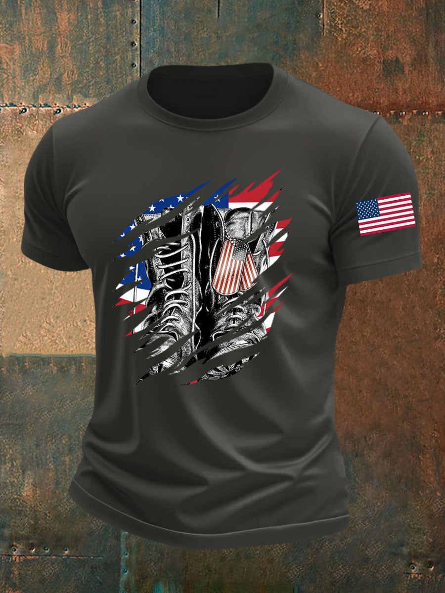 Men's American Flag Veterans Day Printed T-shirt