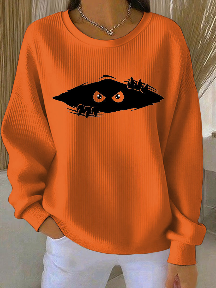 Women's cutu cat Printed Vintage Casual Loose Long Sleeve Top