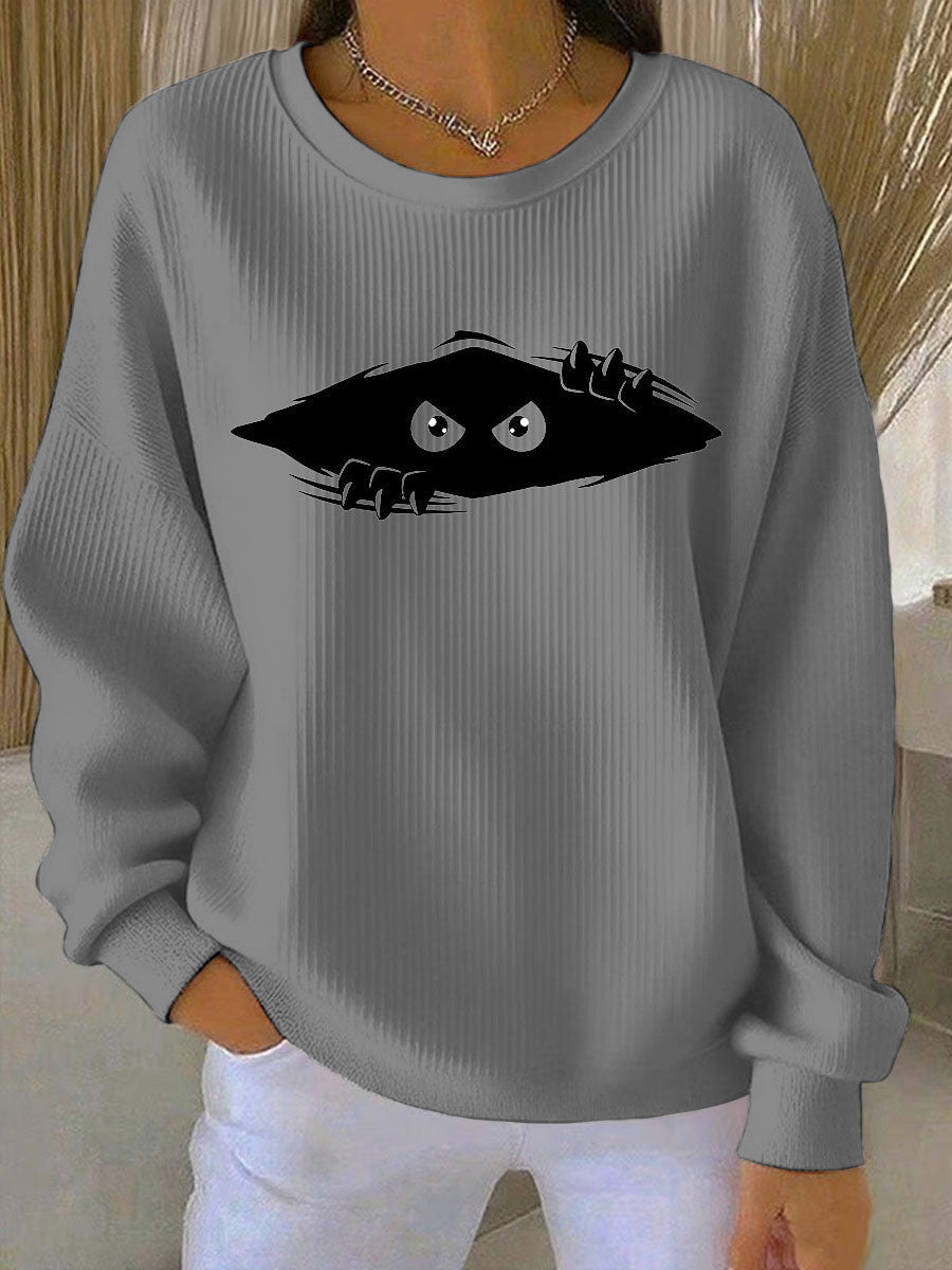 Women's cutu cat Printed Vintage Casual Loose Long Sleeve Top