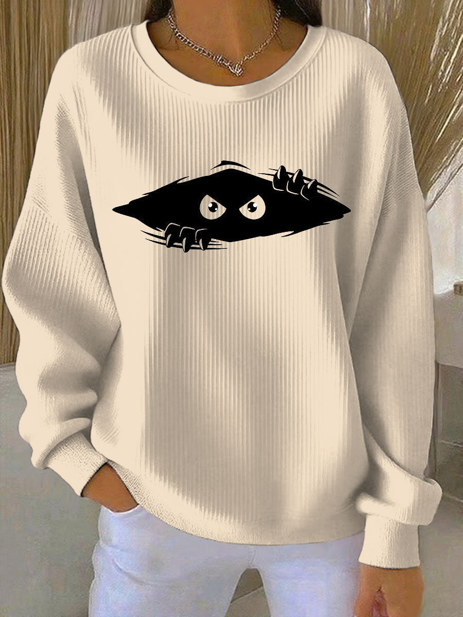 Women's cutu cat Printed Vintage Casual Loose Long Sleeve Top