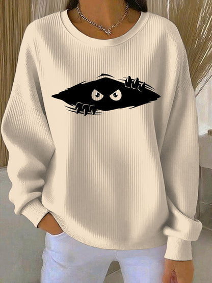 Women's cutu cat Printed Vintage Casual Loose Long Sleeve Top