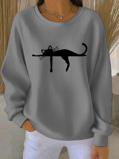 Women's cutu cat Printed Vintage Casual Loose Long Sleeve Top