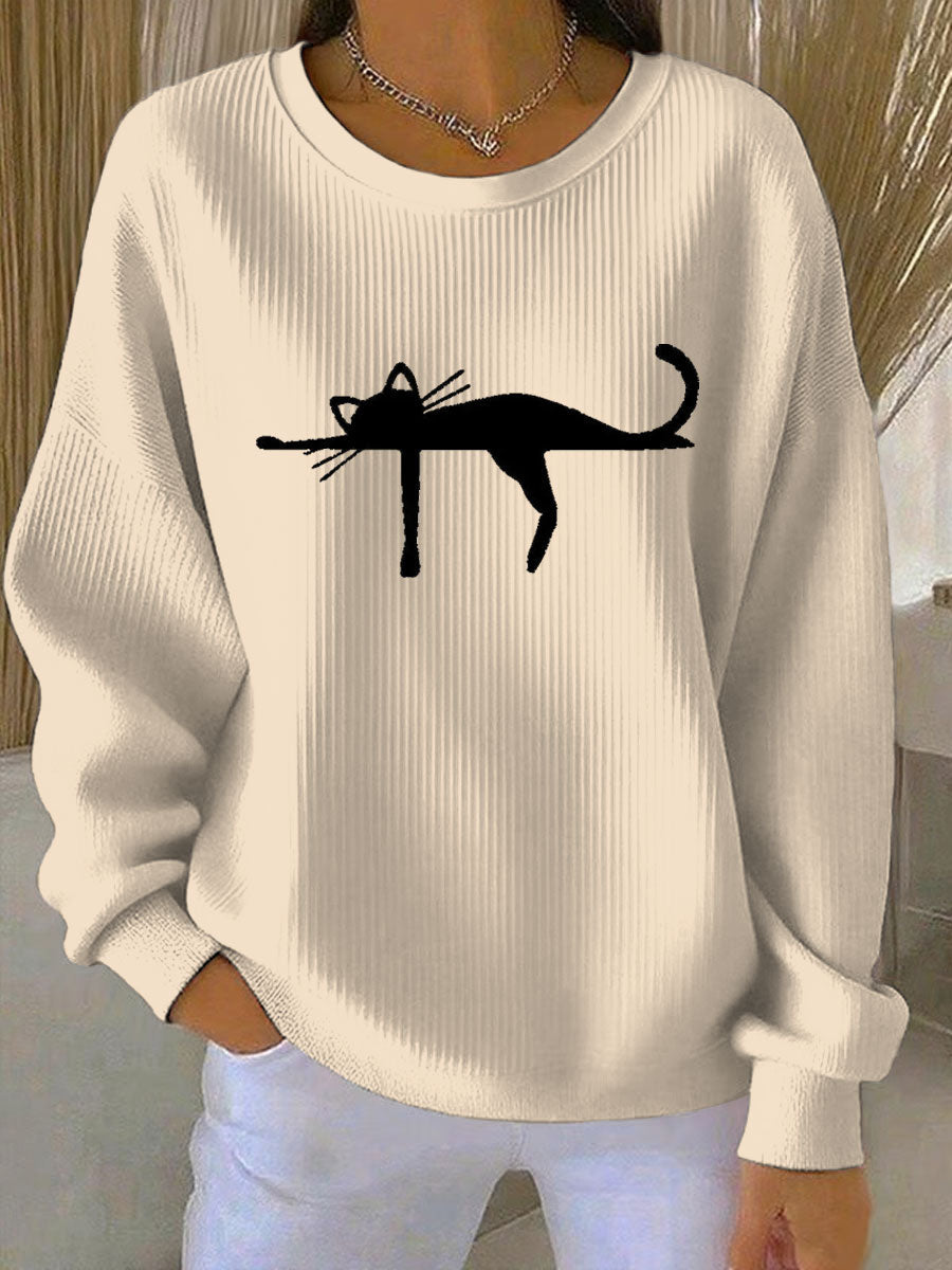 Women's cutu cat Printed Vintage Casual Loose Long Sleeve Top