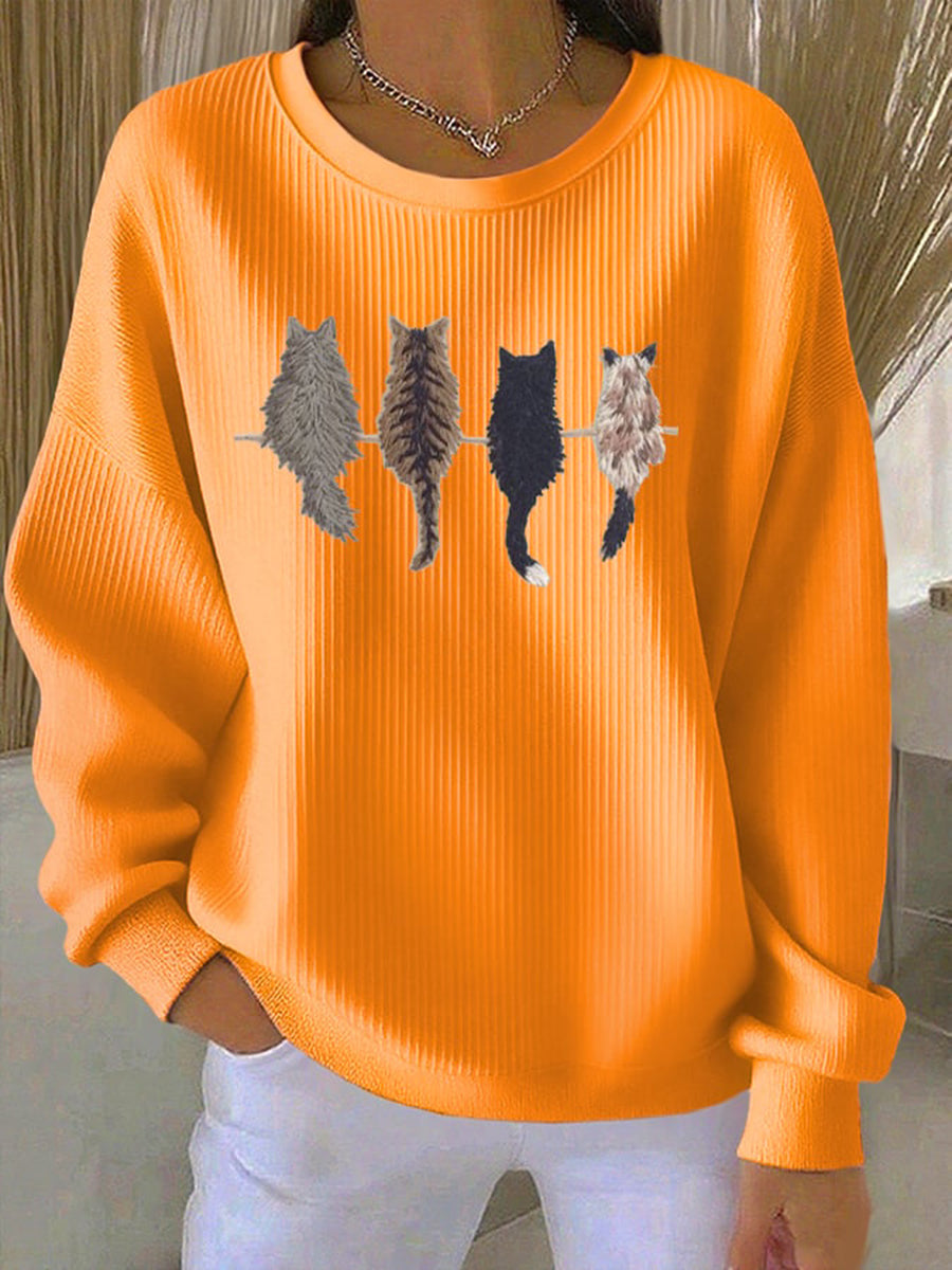 Women's Cat's silhouette Printed Hooded Sweatshirt