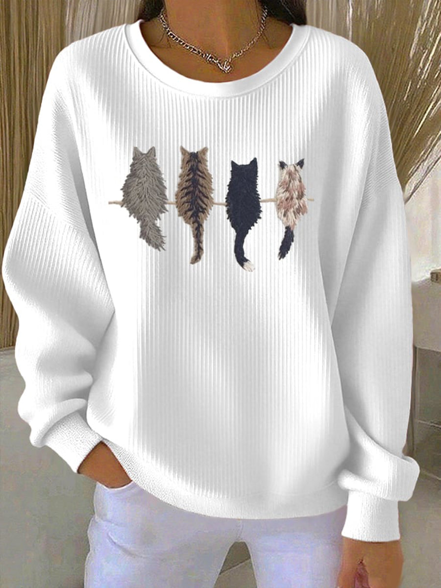 Women's Cat's silhouette Printed Hooded Sweatshirt