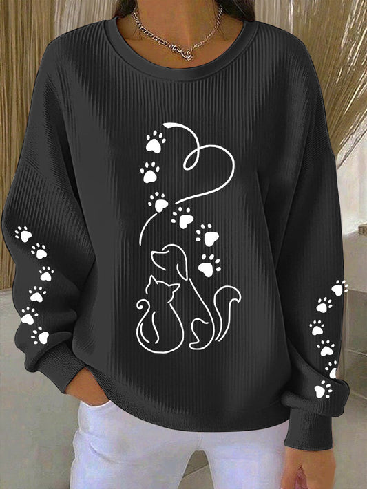 Women's Cute Cat And Dog Silhouette Print Sweatshirt