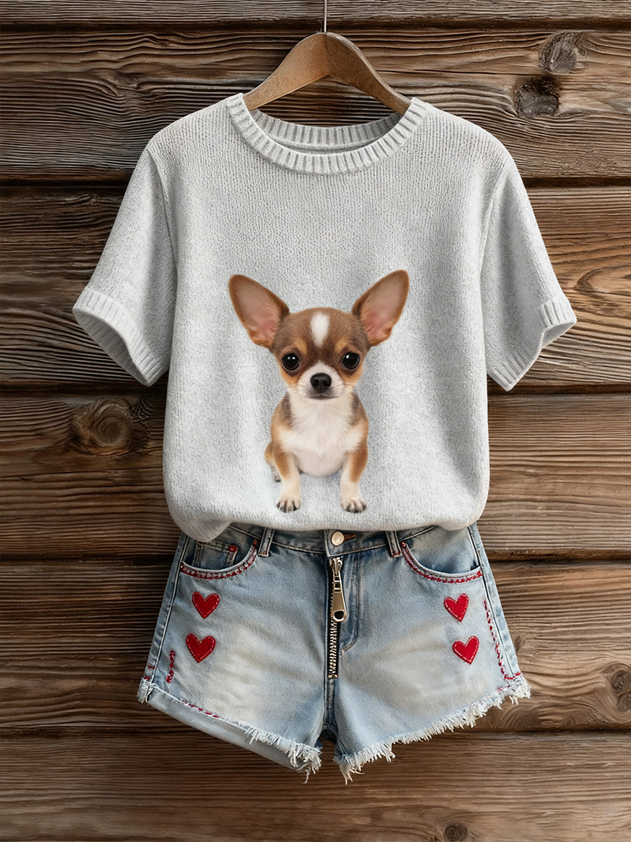 Women's Artistic Animal Print Comfortable Knit Short Sleeve Top