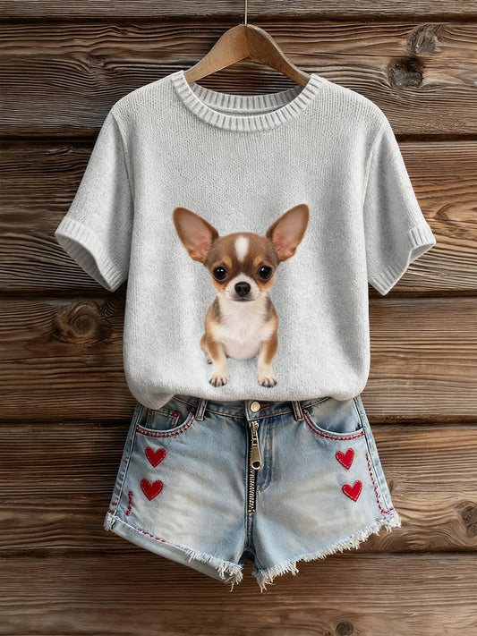 Women's Artistic Animal Print Comfortable Knit Short Sleeve Top