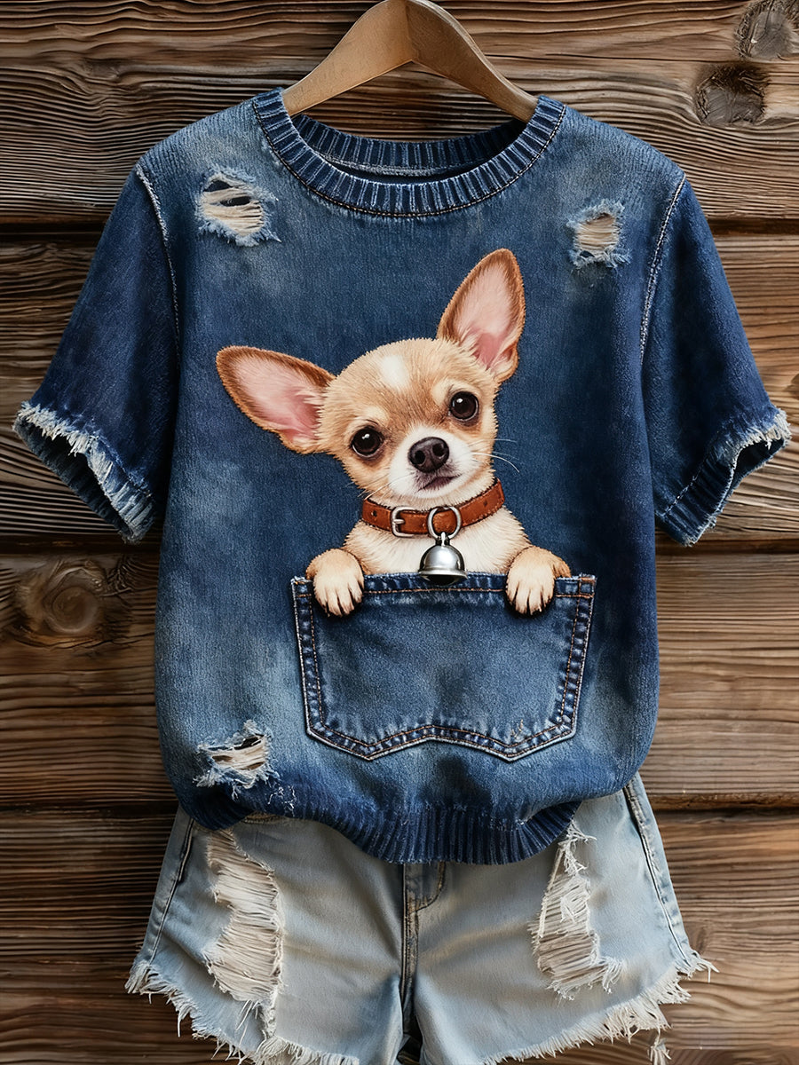 Women's Artistic Animal Print Comfortable Knit Short Sleeve Top