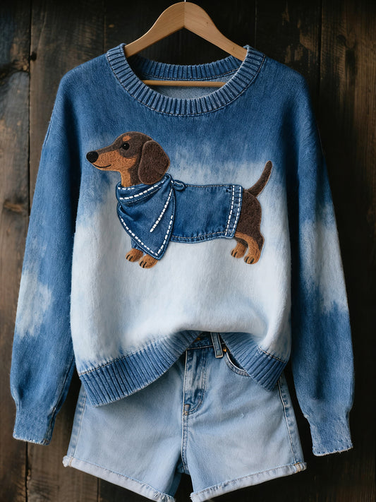 Women's Vintage Art Animal Print Cozy Knit Sweater