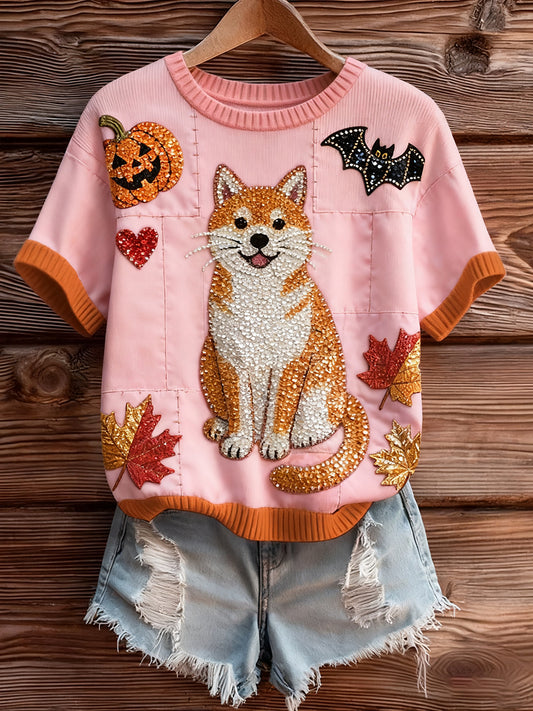 Women's Artistic Animal Print Comfortable Knit Short Sleeve Top