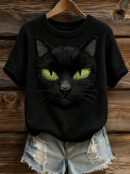 Women's Artistic Animal Print Comfortable Knit Short Sleeve Top