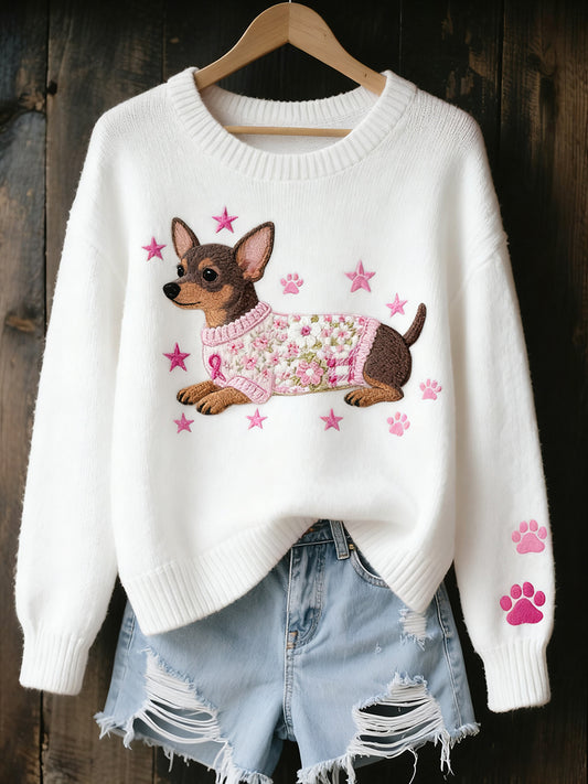 Women's Vintage Art Animal Print Cozy Knit Sweater