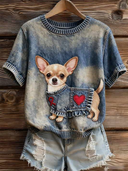 Women's Artistic Animal Print Comfortable Knit Short Sleeve Top