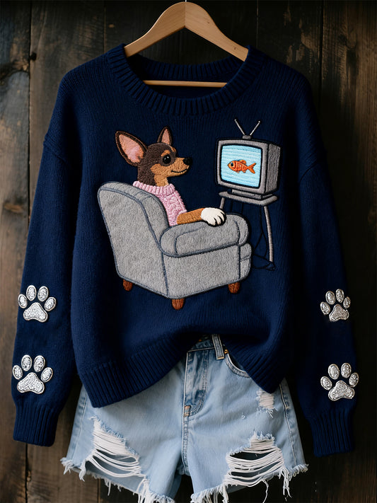 Women's Vintage Art Animal Print Cozy Knit Sweater