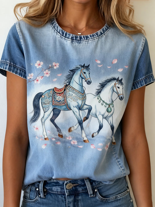 Women's Vintage Art Animal Print Comfortable T-Shirt