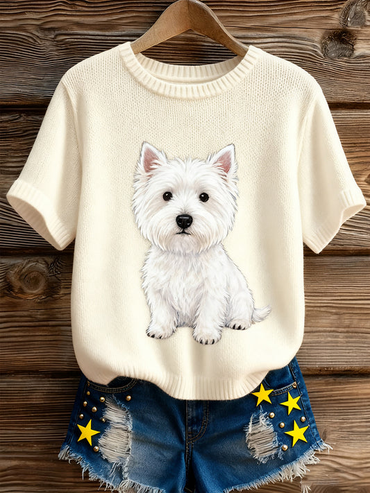 Women's Artistic Animal Print Comfortable Knit Short Sleeve Top