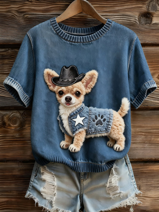 Women's Artistic Animal Print Comfortable Knit Short Sleeve Top