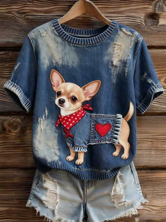 Women's Artistic Animal Print Comfortable Knit Short Sleeve Top