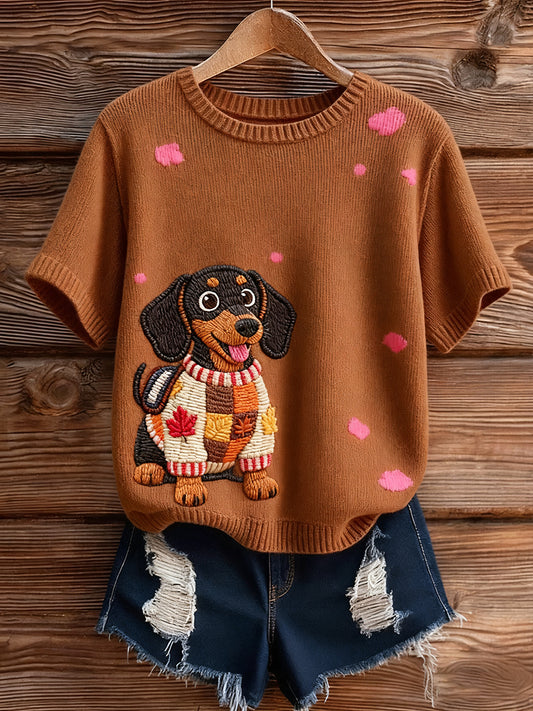 Women's Artistic Animal Print Comfortable Knit Short Sleeve Top