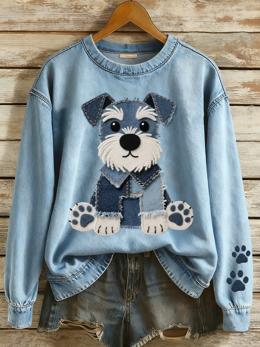 Women's Lovely Schnauzer Dog Patchwork Art Sweatshirt