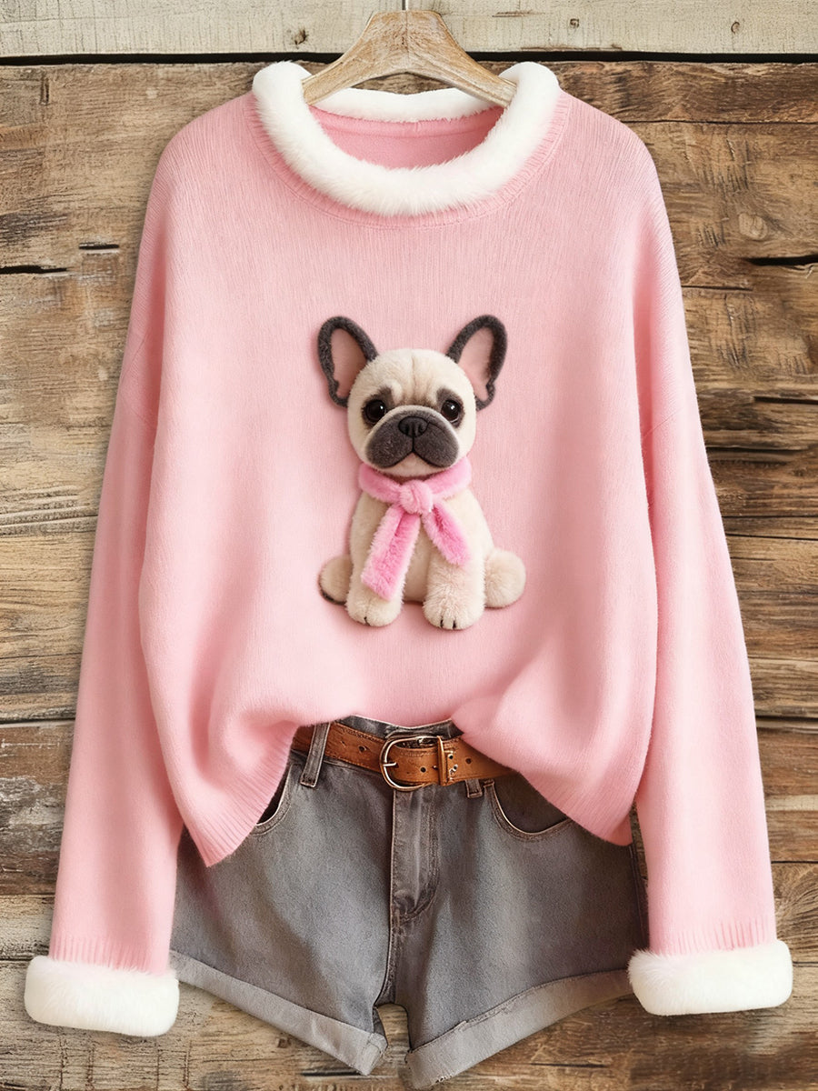 Women's Pink Breast Cancer Plush Dog Printed Tops