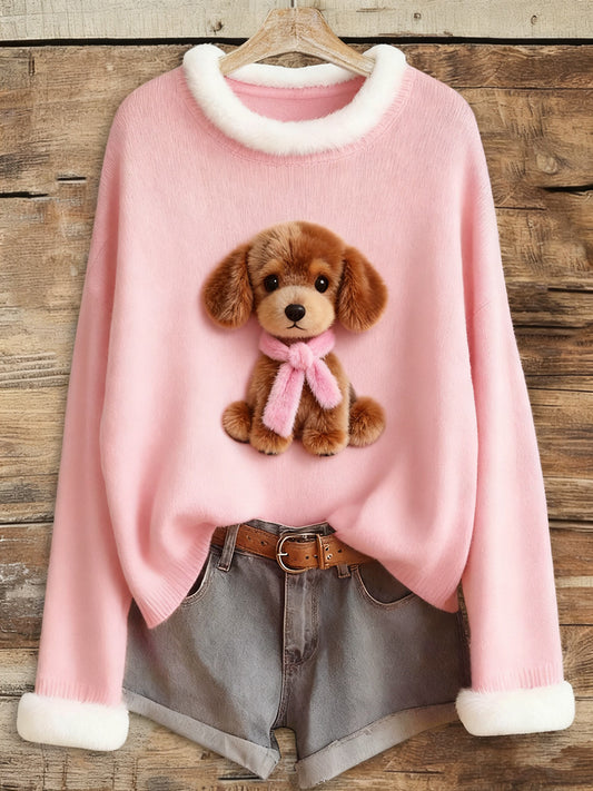Women's Pink Breast Cancer Plush Dog Printed Tops