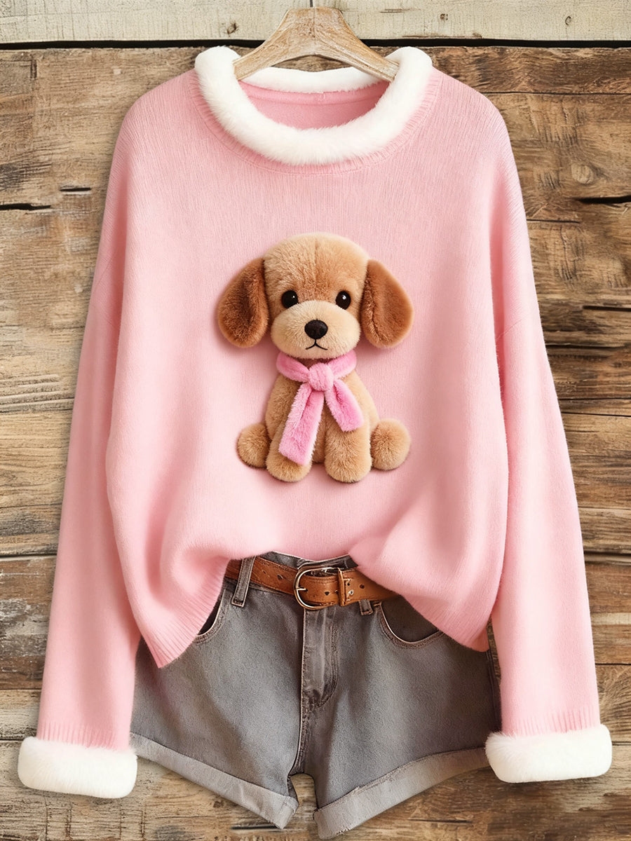 Women's Pink Breast Cancer Plush Dog Printed Tops