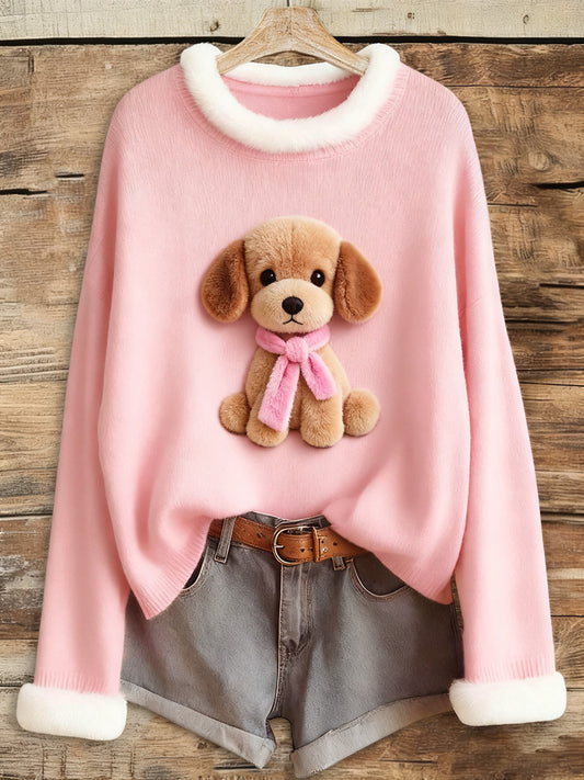 Women's Pink Breast Cancer Plush Dog Printed Tops