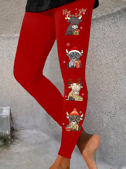 Women's Christmas Highland Cow  Printed bottoms
