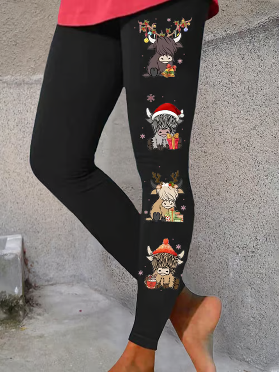 Women's Christmas Highland Cow  Printed bottoms