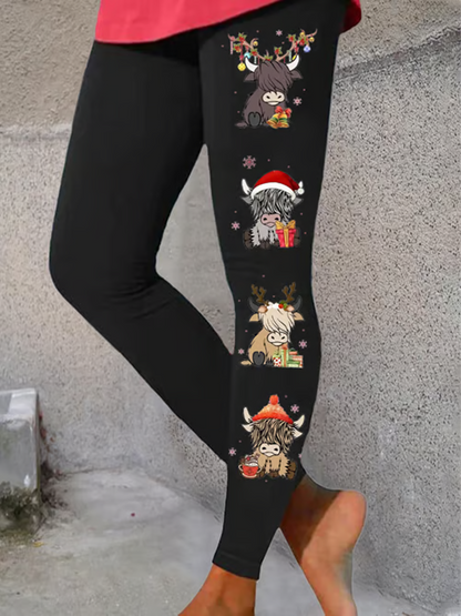Women's Christmas Highland Cow  Printed bottoms