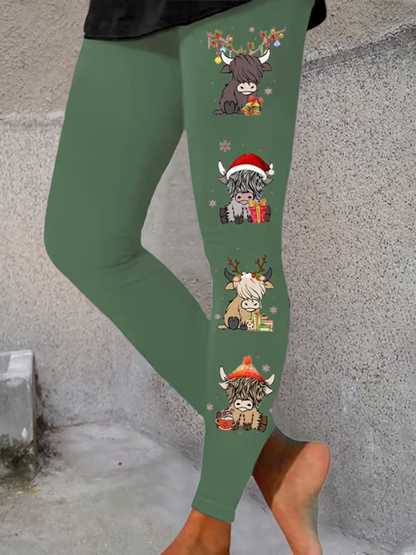 Women's Christmas Highland Cow  Printed bottoms
