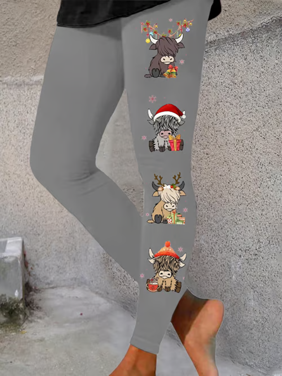 Women's Christmas Highland Cow  Printed bottoms