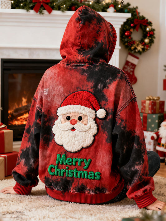 Men's Christmas Santa Claus Art Oversized Drop-Shoulder Hoodie with Pockets