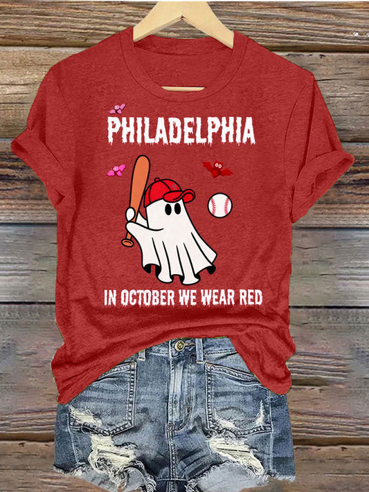 Women's Philadelphia Baseball Red October Iron On Short Sleeve T-Shirt