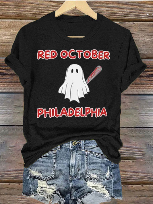 Women's Philadelphia Baseball Red October Iron On Short Sleeve T-Shirt