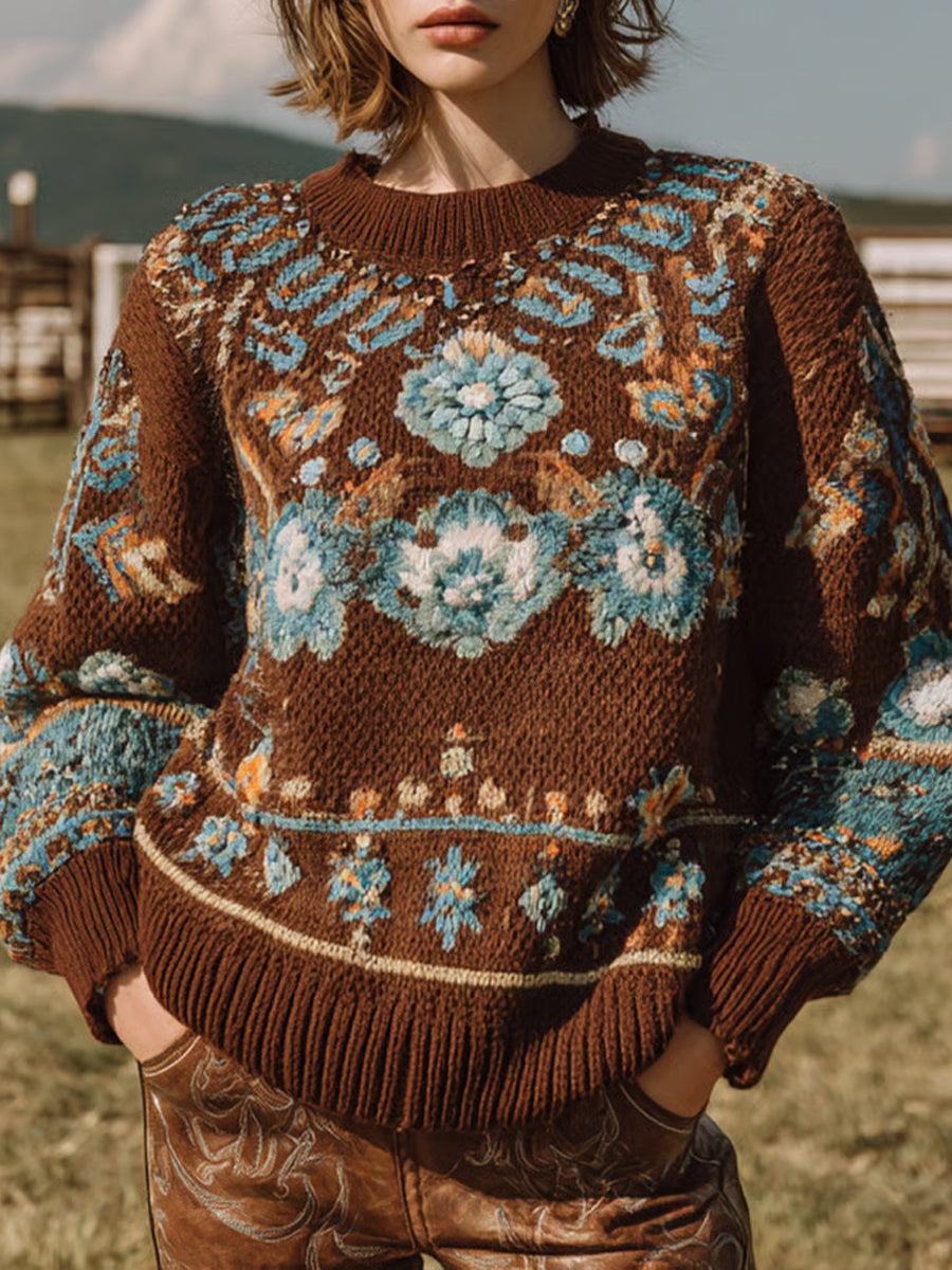 Women's Vintage Western Crew Neck Sweatshirt