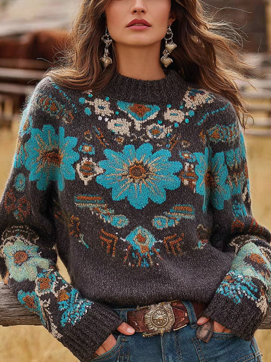 Women's Vintage Western Crew Neck Sweatshirt