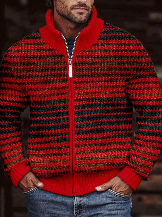 Men's Contrast Color Design Cozy Knit Cardigan