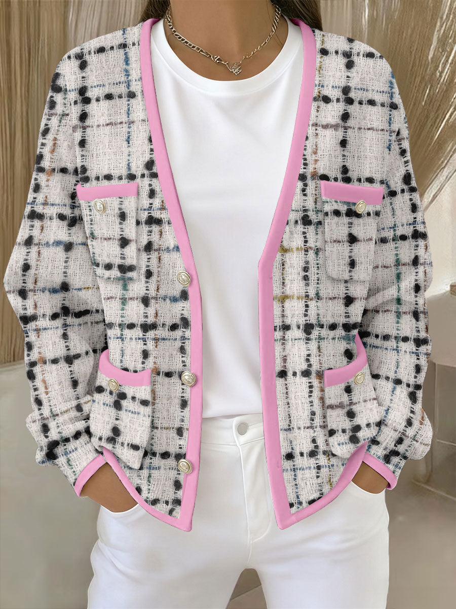 Women's Pink Geometric Print Pocket Cardigans