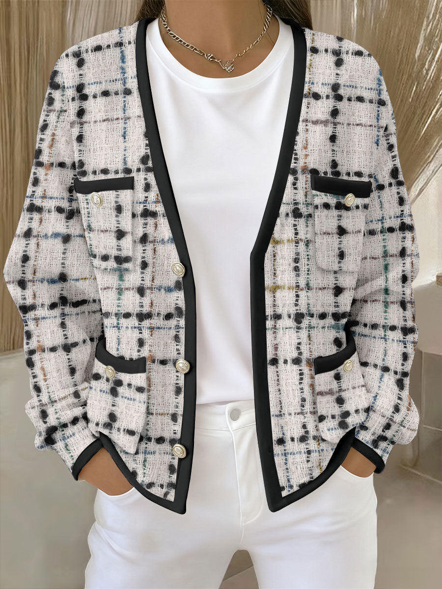 Women's Pink Geometric Print Pocket Cardigans