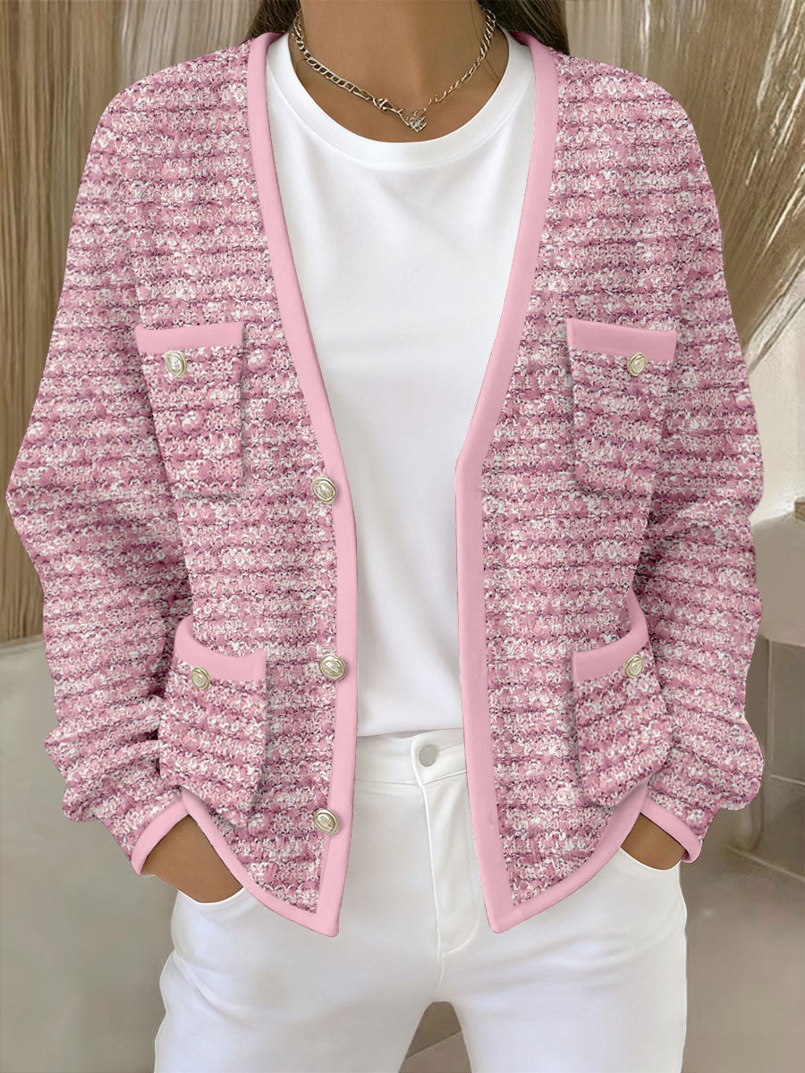Women's Pink Geometric Print Pocket Cardigans